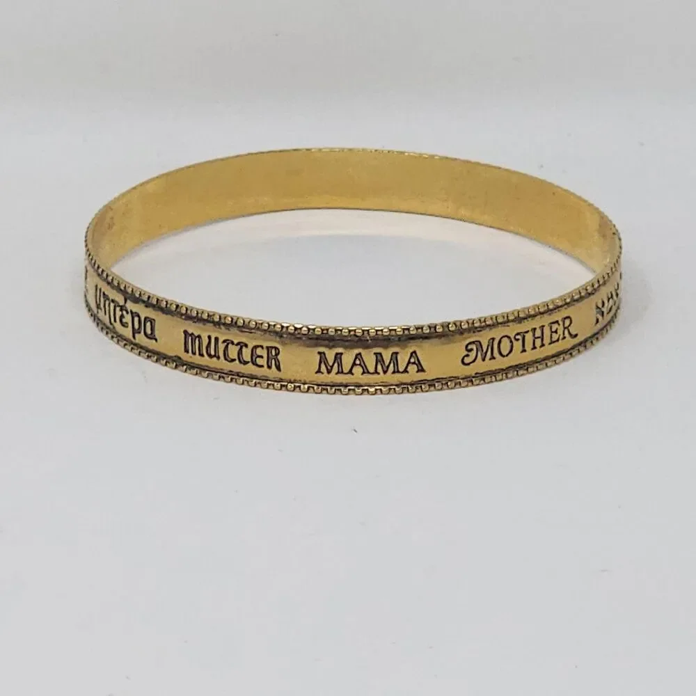 Gold Tone Mother Multilingual Bangle Bracelet Womens Family Love Jewelry Gift